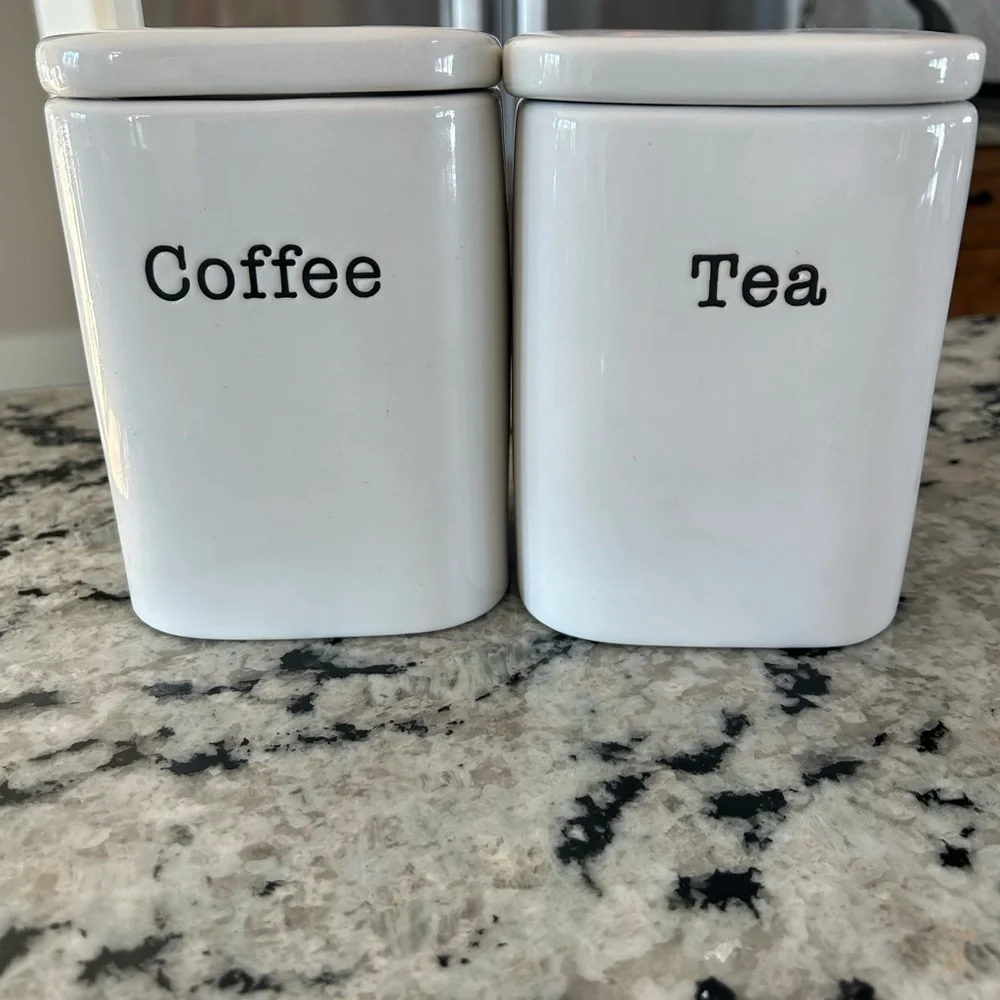 Crate&Barrel White Coffee and Tea Canisters